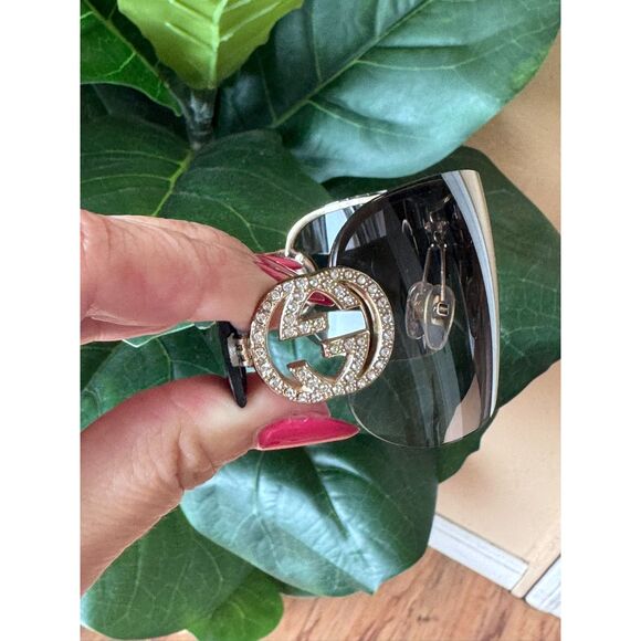 Gucci GG 4224/S Rimless Oversized Shield Sunglasses Brown Gold & Crystal Temple - Picture 5 of 8